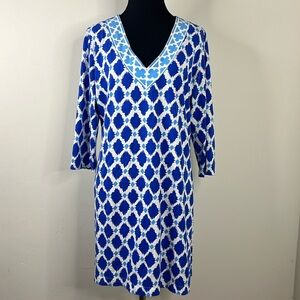 BARBARA GERWIT V-Neck Blue Print Dress XL